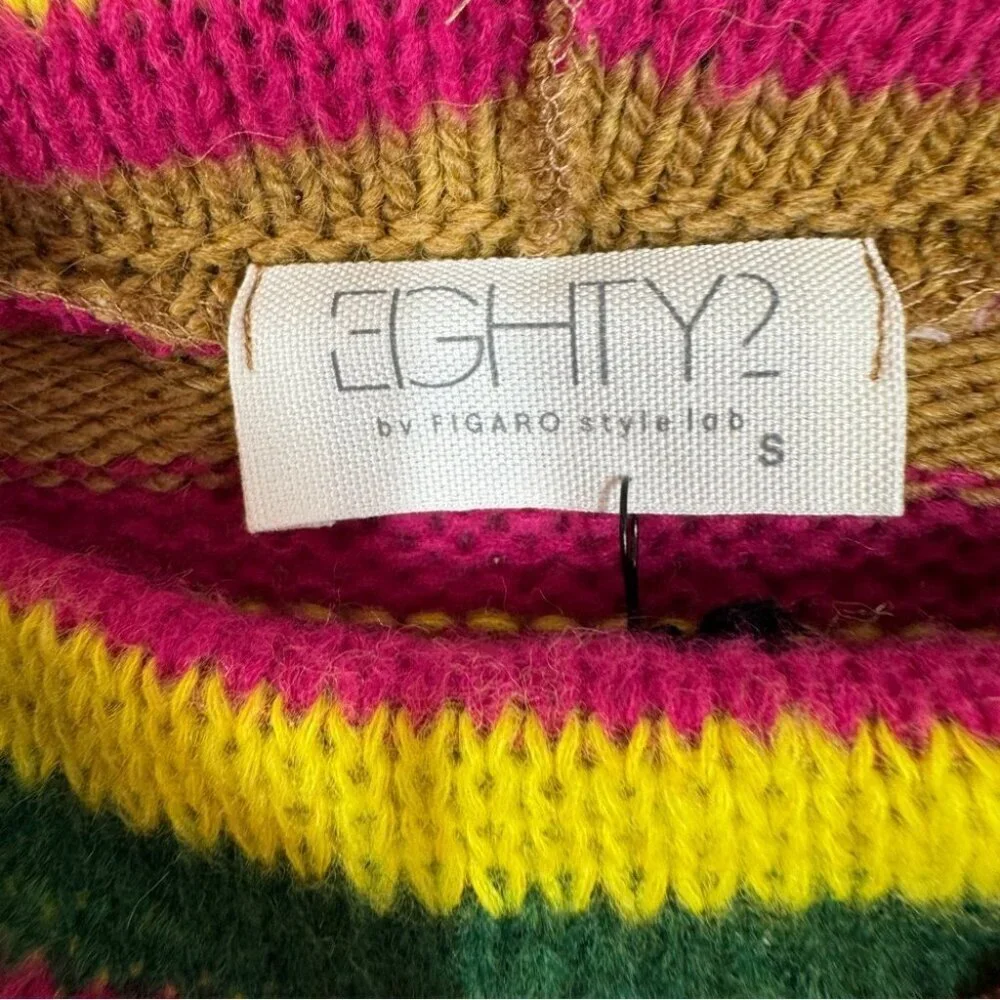 Eighty2 by Figaro Multicolor Rainbow Striped Wool Blend Cowl Neck Sweater Size S